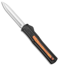 AKC F-20 D/A Dagger OTF Automatic Knife Black w/ Wood Inlay (3.5" Satin )