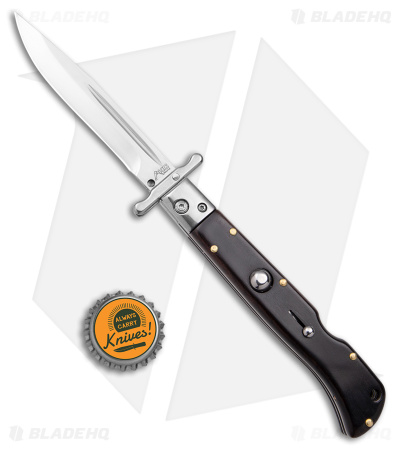 AKC World Italian Style 9" Ebony Roma Drop Point Auto Swinguard (4" Polished)