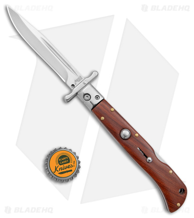 AKC World Italian Style 9" Roma Drop Point Auto Swinguard Wood (3.75" Polished)