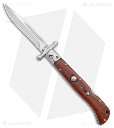 AKC World Italian Style 9" Roma Drop Point Auto Swinguard Wood (3.75" Polished)