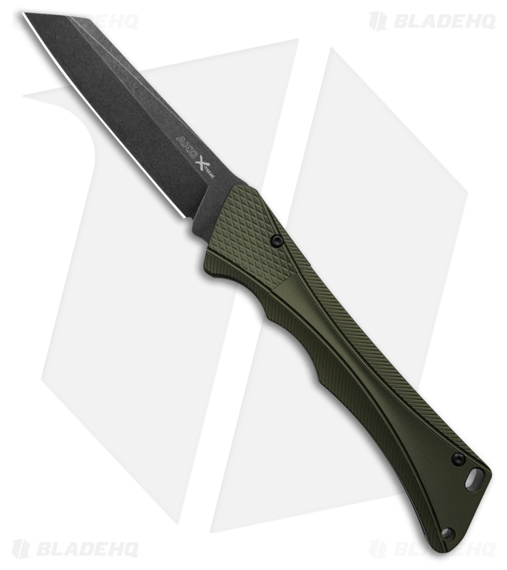 AKC Smarty Automatic Knife Green Aluminum (3.3" Black Stonewash)