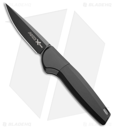 AKC Spy Automatic Knife Black Aluminum Drop Point Black D2