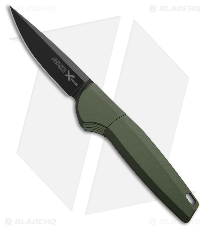AKC X-Treme Spy Bolster Release Automatic Knife OD Green Al (2.4" Black D2)