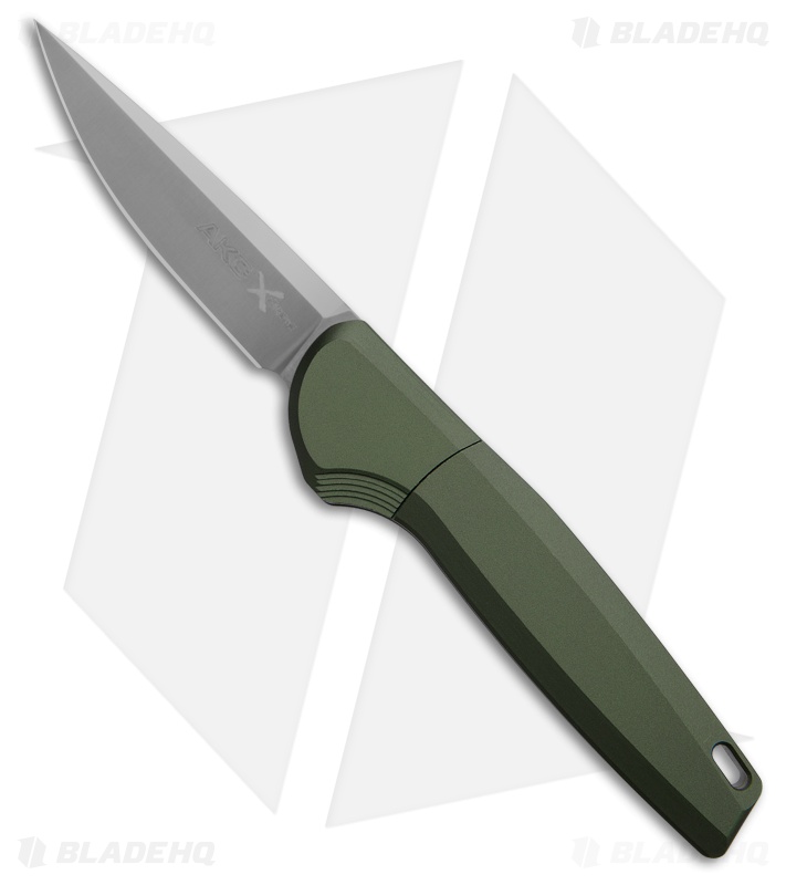 AKC Spy Automatic Knife Green Aluminum Drop Point Satin D2