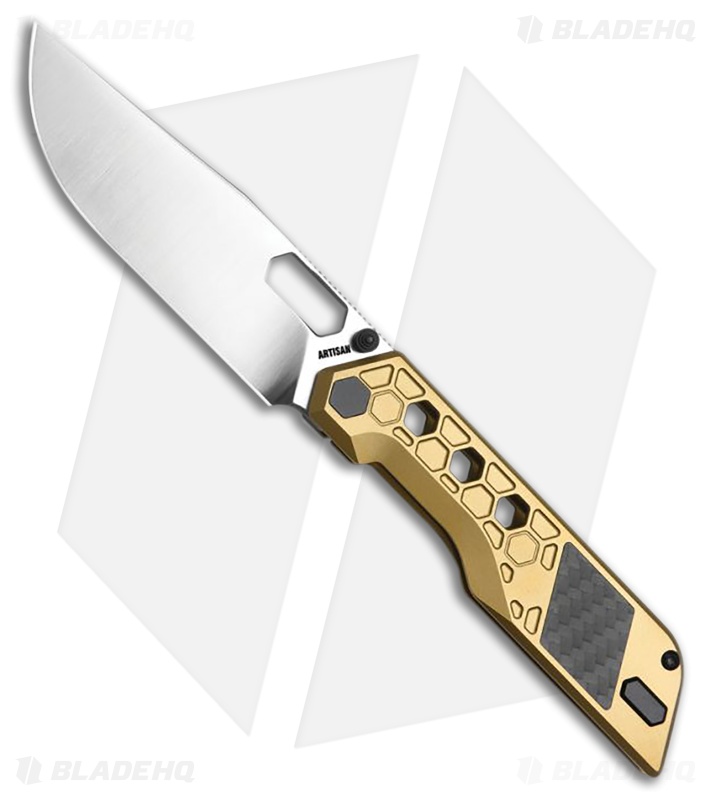 Artisan Cutlery Beest Frame Lock Knife Gold Titanium/CF (3.7" SW S35VN)