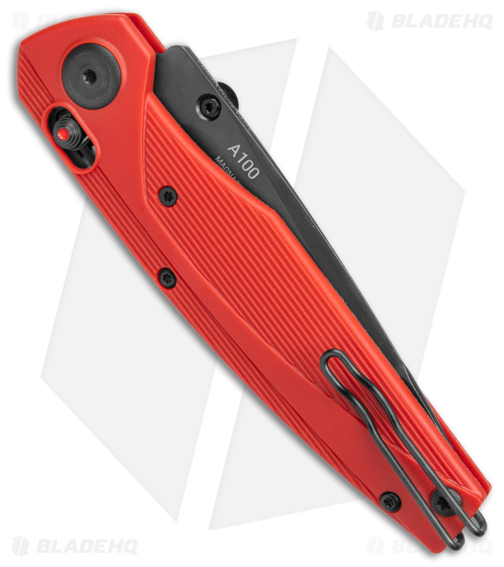 Acta Non Verba A100 MagnaCut A-Lock Knife Red FRN/Black (3.5" Black DLC) ANV