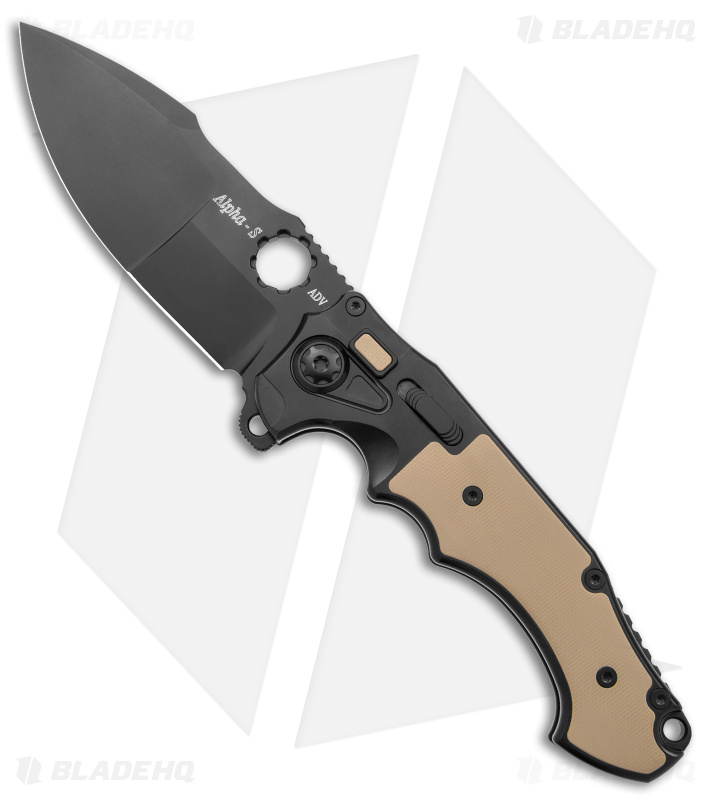 Andre de Villiers Alpha-S Flipper Button Lock Knife Khaki G-10 (4.5" Black)