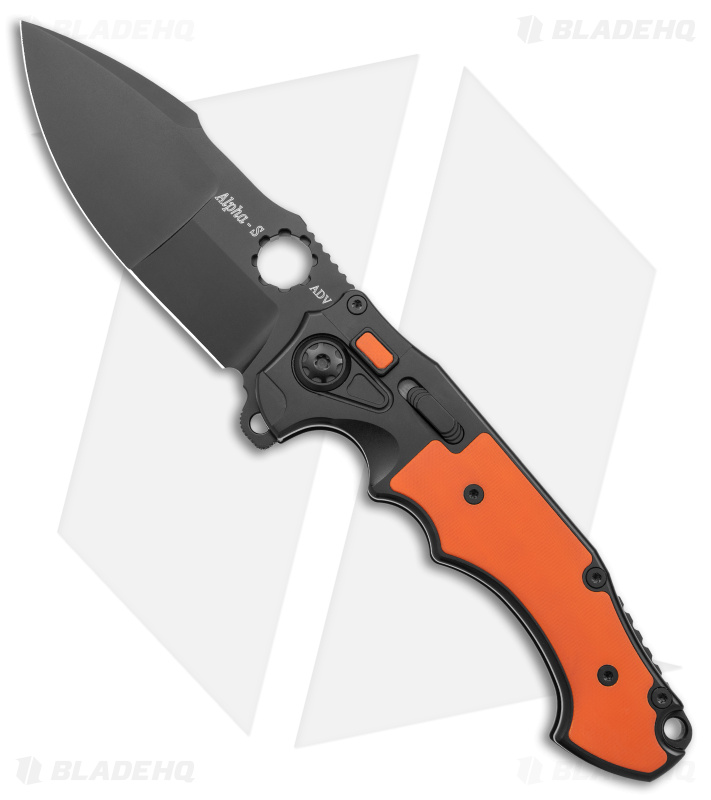 Andre de Villiers Alpha-S Flipper Button Lock Knife Orange G-10 (4.5" Black)