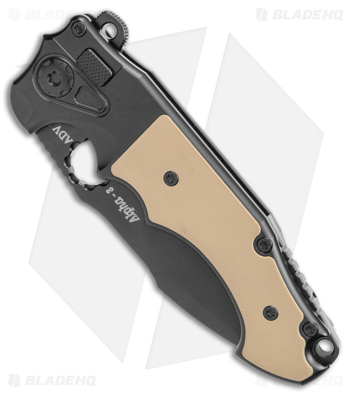AdV Mini Alpha-S Button Lock Knife Khaki G-10 - Blade HQ