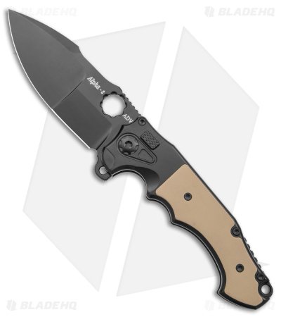 AdV Mini Alpha-S Button Lock Knife Khaki G-10 - Blade HQ