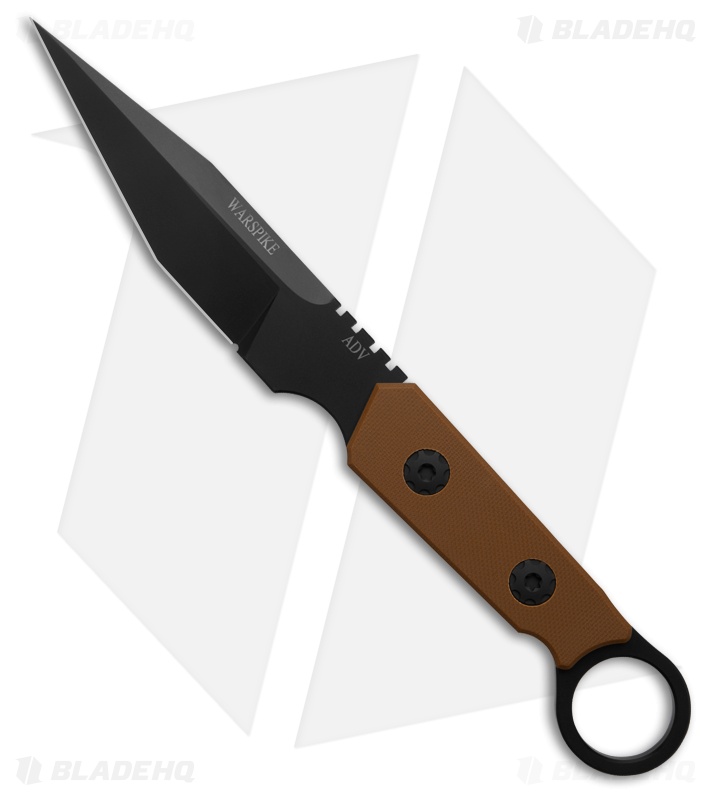 AdV Tactical Warspike Fixed Blade Knife Tan G-10 (4" Black)