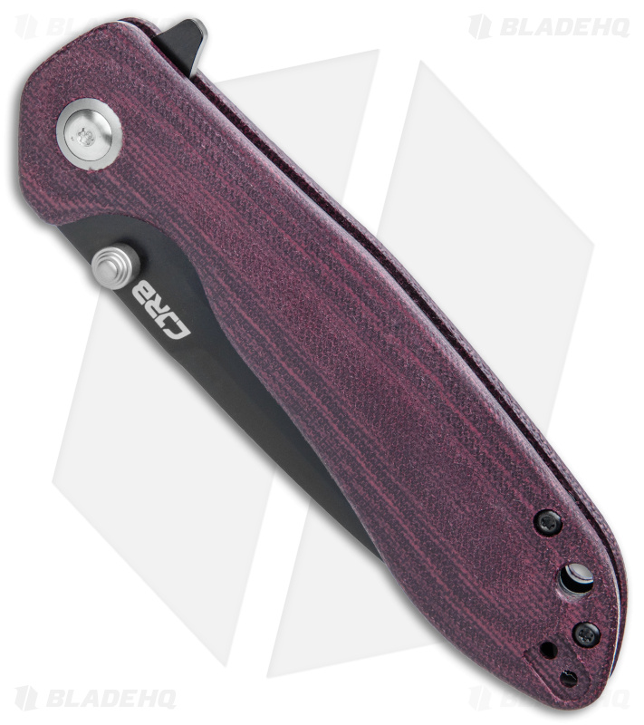 CJRB Scoria Liner Lock Knife Burgundy Micarta (3.5" Black)