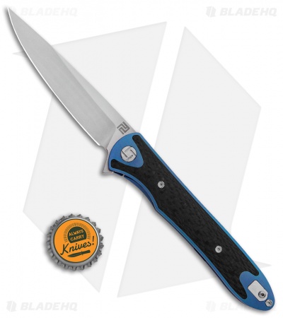 Artisan Cutlery Shark Liner Lock Knife CF/Blue Ti (4" Stonewash) 1707G-BU
