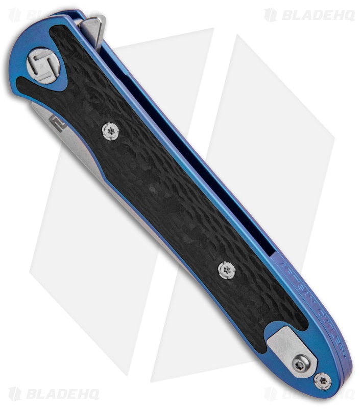 Artisan Cutlery Shark Frame Lock Knife CF/Blue Ti (3" Stonewash) 1707GS-BU