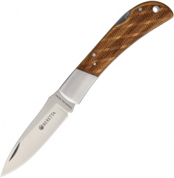 Beretta Checkered Lockback Traditional Pocket Knife 4" Brown Checkered Wood