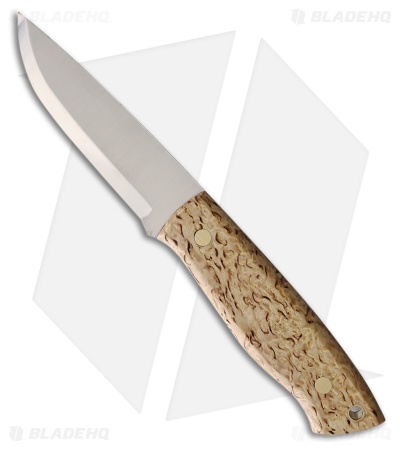 Brisa Knives Trapper 95 Scandi Fixed Blade Knife Curly Birch (3.75" Satin o1)