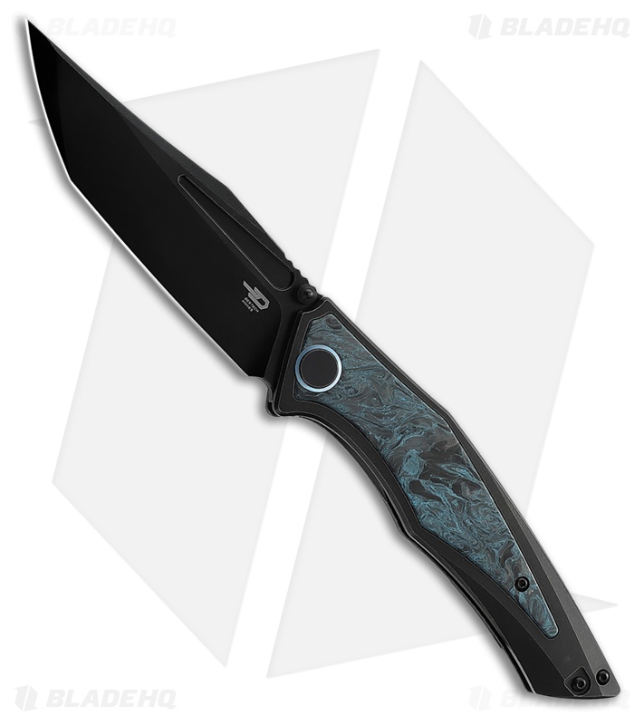 Bestech Knives Togatta Frame Lock Knife Black Ti + Black/Blue CF (3.7" Black SW)