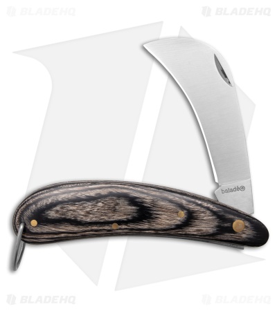 Baladeo Billhook Hawkbill Slip Joint Knife Black/Gray Wood (3" Satin)
