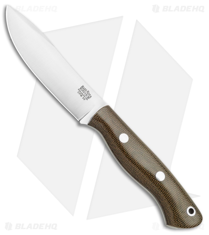 Bark River Mini Aurora Hunter Fixed Blade Knife Green Canvas (3.6" Satin)