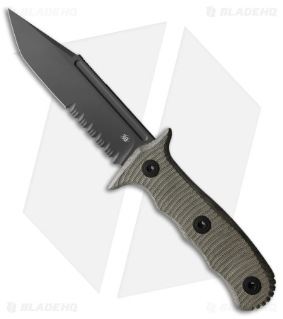 Bastinelli Creations Binome Fixed Blade Knife Green Micarta (5.25" Black Serr)