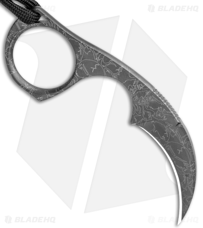 Bastinelli Diagnostic Karambit Fixed Blade Neck Knife PVD Skulls (1.5")
