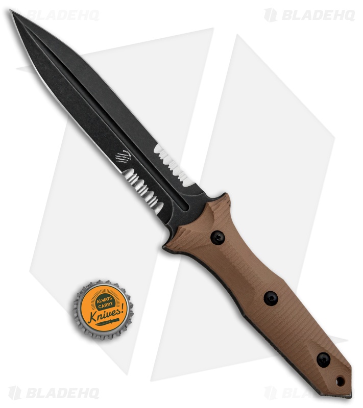 Bastinelli Creations GROZO Fixed Blade Knife Coyote G-10 (5.8" Black SW Serr)