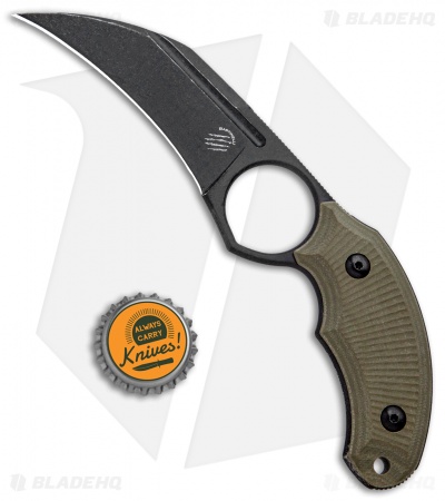 Bastinelli Creations HARPY Karambit Fixed Blade OD Green (3.25" Black SW) 