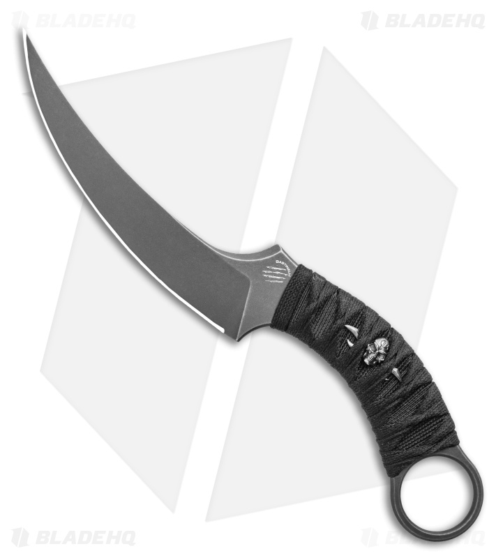 Bastinelli Creations Mako Fixed Blade Knife Black Cord w/ Menuki (4.5" Black)