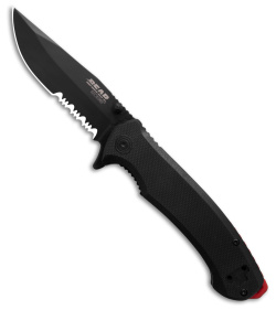 Bear & Son Sideliner Assisted Opening Knife Black w/ Red G-10 (3.25" Black Serr)