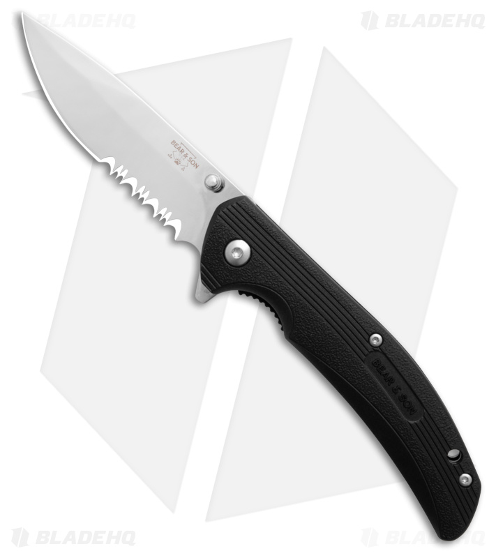 Bear & Son Sideliner Knife Black Zytel (Sat Serr) - Blade HQ