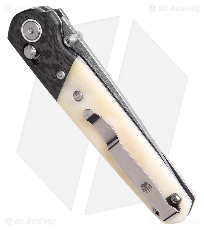 Bear & Son Lawman Slidelock Knife White Bone/Carbon Fiber (3.25" Damascus)