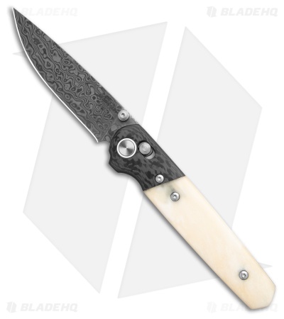 Bear & Son Lawman Slidelock Knife White Bone/Carbon Fiber (3.25" Damascus)