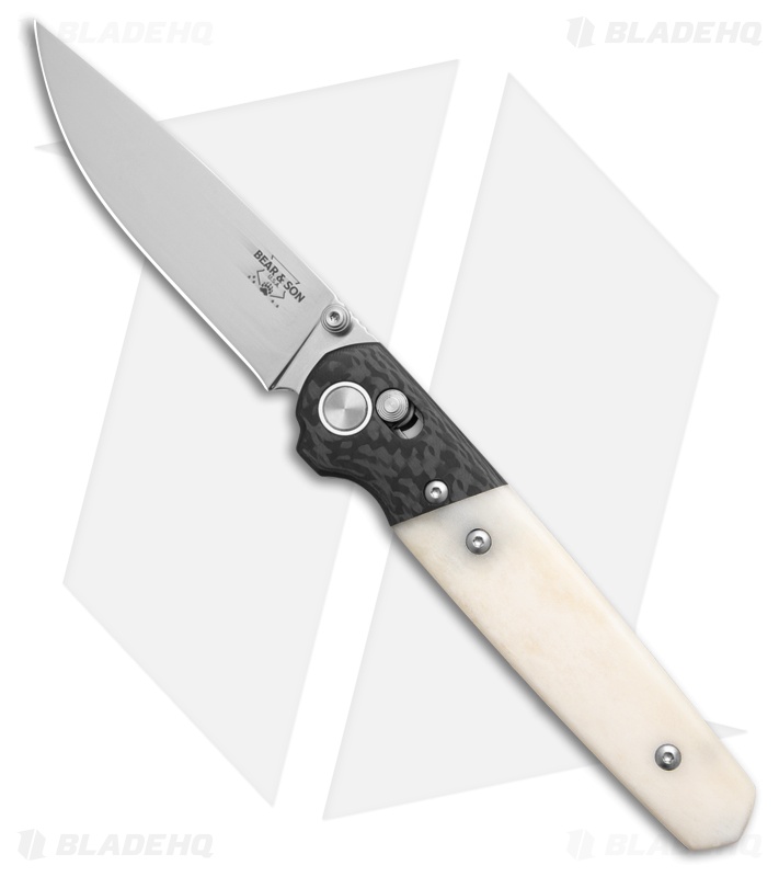 Bear & Son Lawman Slidelock Knife White Bone/Carbon Fiber (3.25" Satin)