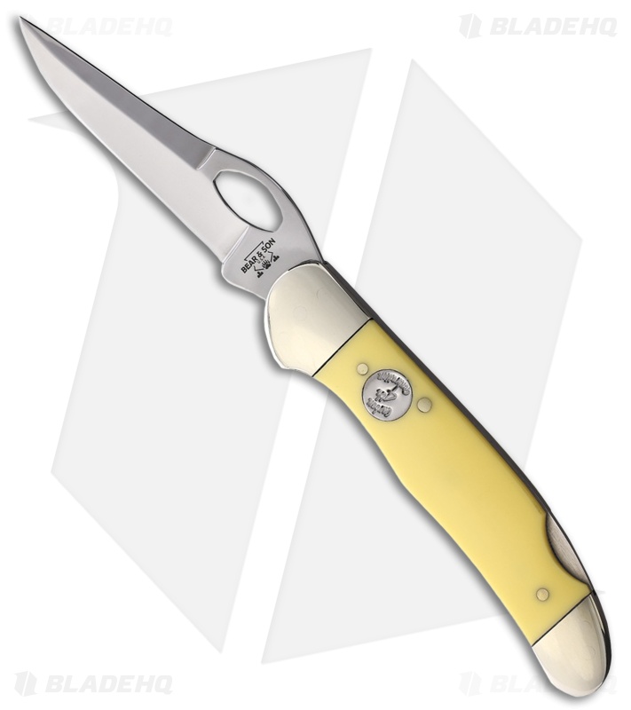 Bear & Son Heritage Locking Cowhand Lockback Knife Yellow Delrin (2.9" Satin)