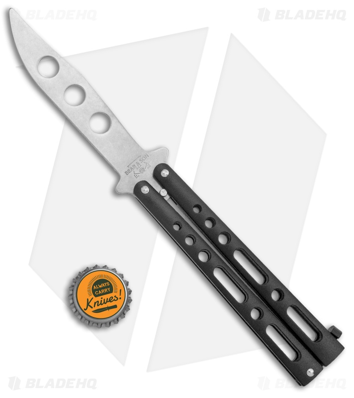 Bear & Son Clip Point Butterfly Trainer Knife Black (4.5" SW)