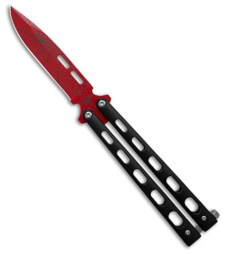 Bear & Son Drop Point  Butterfly Knife Black (4" Red) W115B