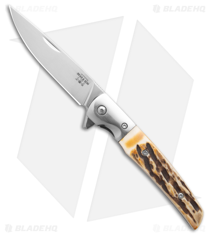 Bear & Son Rancher Sideliner Knife Stag Bone 521 - Blade HQ