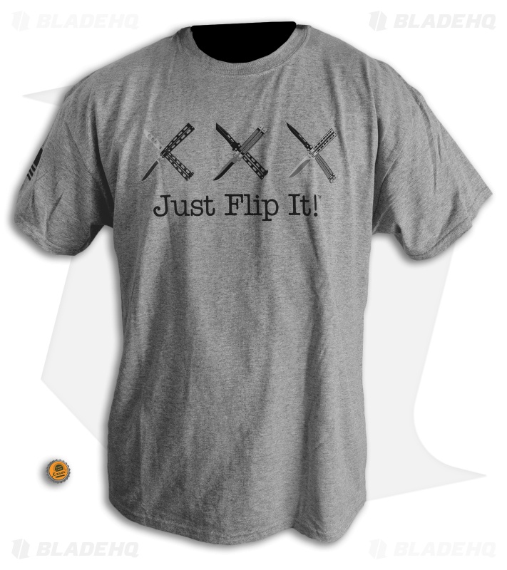 Bear & Son Triple X Butterfly Knife Just Flip It Short Sleeve Gray T-Shirt 