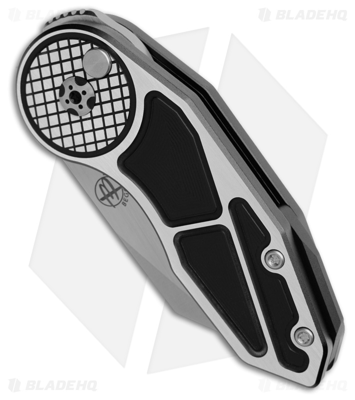 Begg Knives Micro Burst Checkered Button Lock Knife Gray Al/ Black (2.2" Satin)