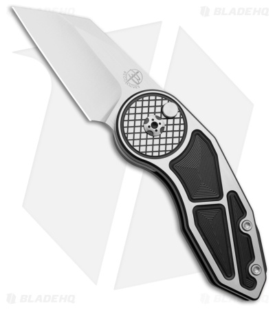 Begg Knives Micro Burst Checkered Button Lock Knife Gray Al/ Black (2.2" Satin)