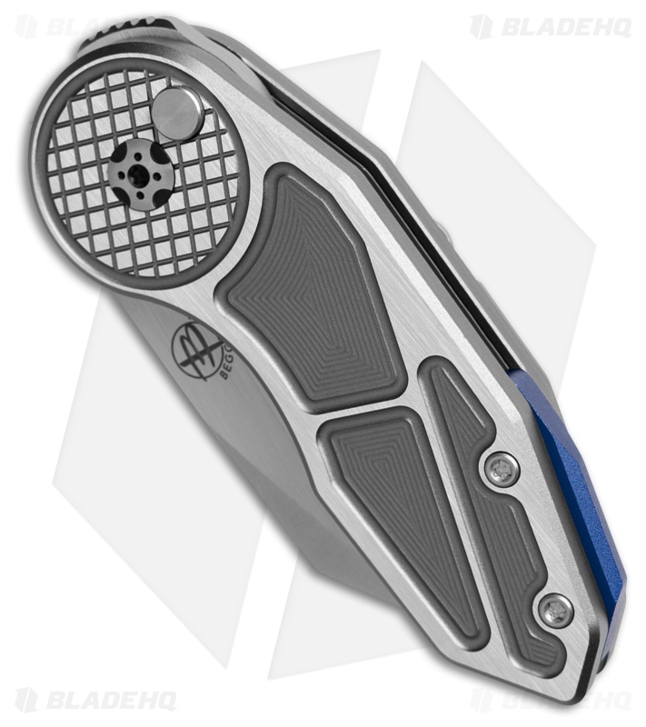 Begg Knives Micro Burst Checkered Button Lock Knife Gray Aluminum (2.25" Satin)