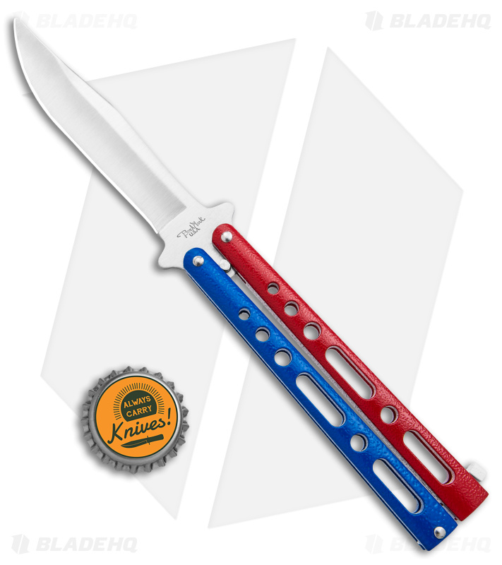 Benchmark Butterfly Knife Red/Blue + Satin - Blade HQ