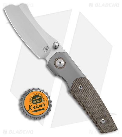 BergBlades Mini Barber Frame Lock Knife Green Micarta/BB Titanium (2.7" Satin) 