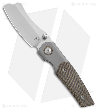 BergBlades Mini Barber Frame Lock Knife Green Micarta/BB Titanium (2.7" Satin) 