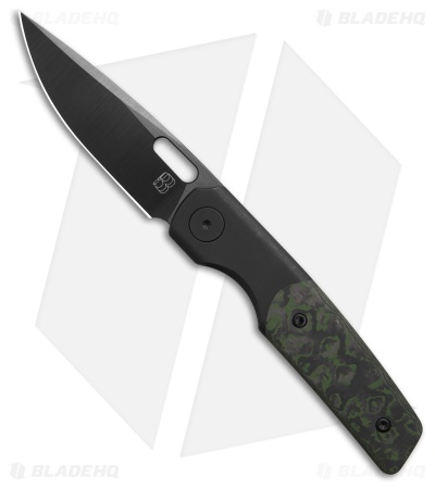 BergBlades Mini Sweeney Frame Lock Knife Forest Eye FatCarbon (2.9" Black DLC) 