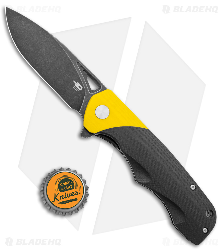 Bestech Knives Airstream Liner Lock Knife Black/Yellow G-10 (3.75" Black SW)