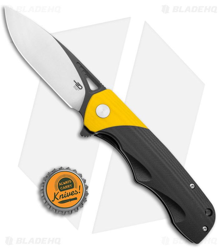 Bestech Knives Airstream Liner Lock Knife Black/Yellow G-10 (3.75" Two Tone)