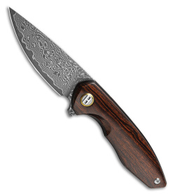 Bestech Knives Bambi Flipper Knife Ironwood/Gold Ring (3.1" Etched Damascus)