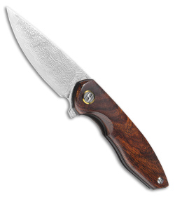 Bestech Knives Bambi Flipper Knife Ironwood/Gold Ring (3.1" Polished Damascus)