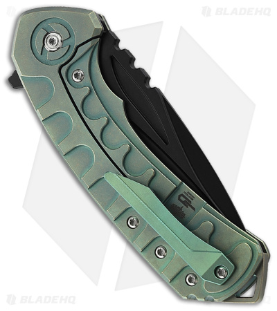 Bestech Knives Buwaya Frame Lock Knife Retro Green Titanium (3.75" Black M390)